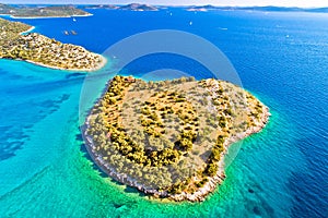 Small island in archipelago of Croatia aerial view