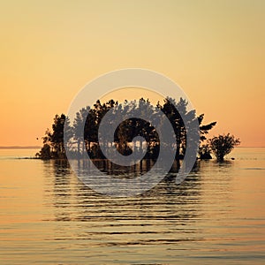 Small island in the Ladoga lake. Sunset on Valaam