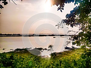 The small island is in the middle river.