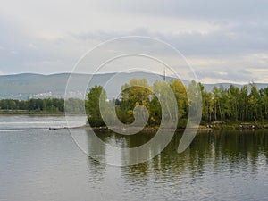 A small island in the middle of the river