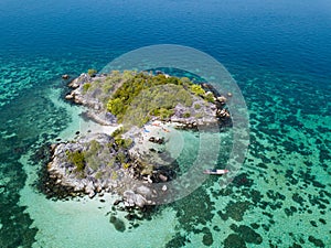Small island near Koh Lipe beach Andaman Sea seen from drone