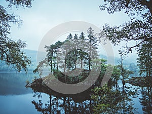 Small island with ruins of duke Murdoch castle Stirling Scotland