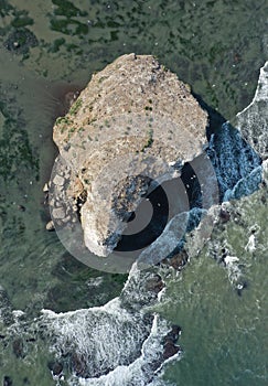 Small island with Seabirds in Tikhaya Bay. Sakhalin Island