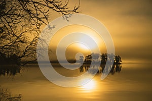 Small island and sunrise light