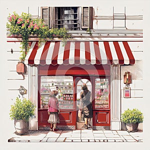 Charming Italian storefront invites visitors with vibrant colors and delightful display of fresh focaccia photo