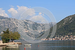 Small jetty and boats Bay of Kotor in Montenegro