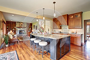 Small kitchen area with open floor plan, view of living room