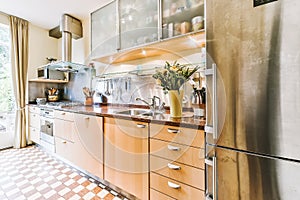 Small kitchen interior in modern apartment