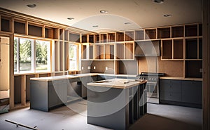 Small kitchen under construction in a new house. Generative AI