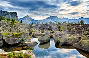 Small lake among glacial moraines