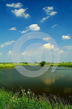 Small lake under a blue sky