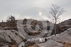 Small lake on the way to Pulpit rock Preikestolen