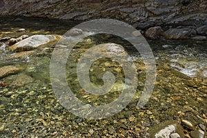 Small lakes of water and rapids on the river near Panta Vrexei in Evritania, Greece