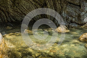 Small lakes of water and rapids on the river near Panta Vrexei in Evritania, Greece