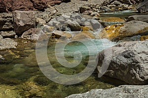 Small lakes of water and rapids on the river near Panta Vrexei in Evritania, Greece