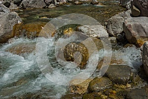 Small lakes of water and rapids on the river near Panta Vrexei in Evritania, Greece