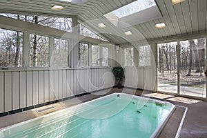 Small lap pool with skylights