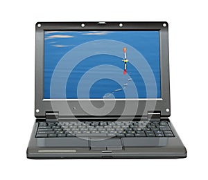 Small laptop with fishing themes