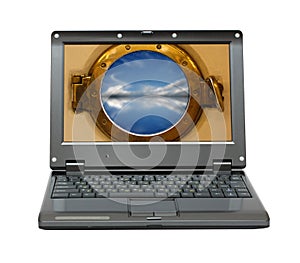 Small laptop with nautical porthole