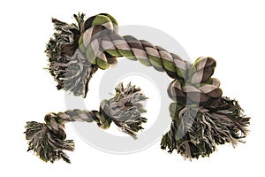 Small and large camouflage dog toy rope bone seen from above