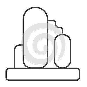 Small and large fuel storage tank thin line icon, oil industry concept, petrol depot vector sign on white background