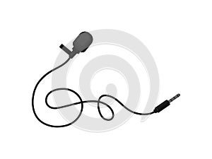 Small lavalier microphone with clip. Professional sound recording equipment. Lapel mic. Flat vector icon