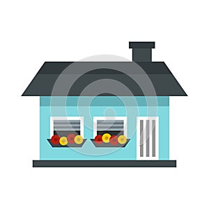 Small light blue cottage icon, flat style