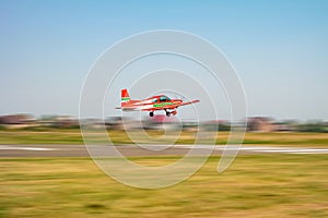 Small light private plane is taking off