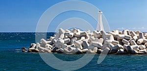 Small lighthouse in Zygi Marina. Cyprus.