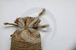 Small linen bag on a white background