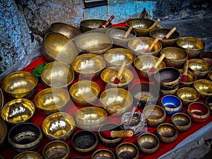 Small little bowls for hindu religion. Small bowls in local market at Delhi India photo