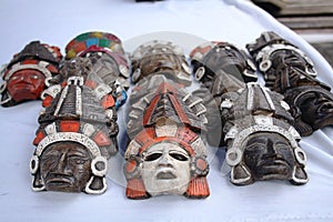 Small mask pre-Hispanic handicraft figures showing Aztec culture