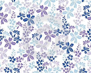 Small meadow forget-me-not flowers seamless pattern vector illustration.