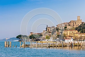 An small medieval village on Lake Trasimeno in Umbria Italy photo