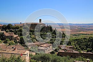 The small medieval village of Montalcino in Tuscany, Italy