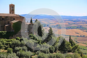 The small medieval village of Montalcino in Tuscany, Italy