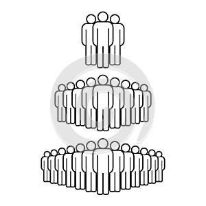 Small, medium and large group of people. Male people crowd line icon. Vector illustration