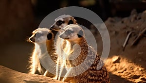 Small meerkat family sitting in the wilderness area generated by AI