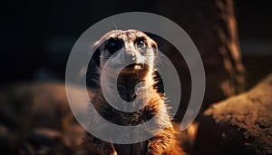 Small meerkat sitting, staring with alertness generated by AI