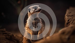 Small meerkat sitting, staring with alertness generated by AI