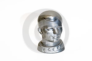 A small metal antique bust of the Soviet cosmonaut Yuri Gagarin