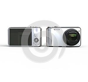 Small metallic cameras - front and back view