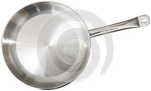 Small metallic frying pan with long handle