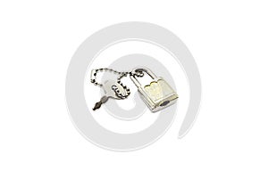 Small metallic padlock and key for bag or suitcase