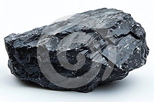 A small meteorite, isolated on a white background, in black and grey