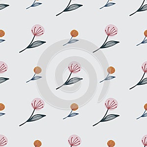 Small and middle dandelion on seamless floral pattern. Lighr pink background