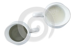 Small milk jar or creamer isolated on white background, top view