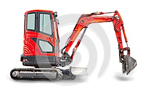 Small or mini excavator with clipping path isolated on white background. Construction equipment. isolated object