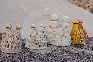 Small models of clay cave houses in Nevsehir. Cappadocia, Turkey