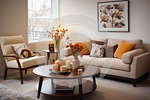 A small modern living room, cleverly designed for functionality and style